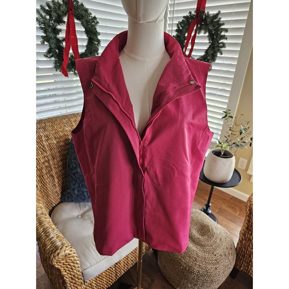 Eileen Fisher Sz L‎ Pink Vest Dual Zip Front Cotton Blend Italian Stand Collar